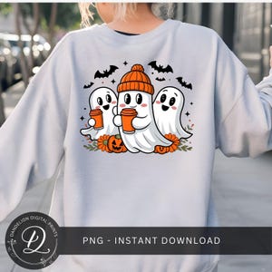 Retro Ghosts Png, Halloween PNG, Cute Ghost Pumpkin Png, Spooky Vibes Png, Ghost Coffee Png, Boujee Ghost Sublimation Design, Fall Png.
