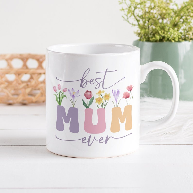 Best Mum Ever Mug Sublimation PNG File. Vintage Floral Mug PNG, Mother Gift Mug, Mum Wildflowers Mug PNG, Coffee Mug Wrap Instant Download image 1