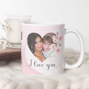 I Love You MUM Mug PNG - Floral Mug, Heart Photo Template for Sublimation. Mother&#39;s Day custom gift. Wrap Transfers Design - High-Resolution