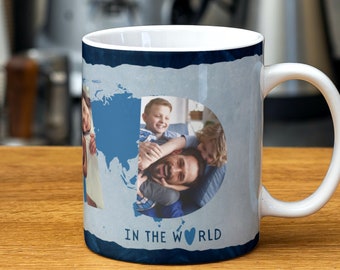 DAD PHOTO Mug Design Sublimation PNG file: "The Best Dad in the World" 3-Photos Mug Template Father's Day diy Mug Design - Instant Download