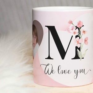 We Love You MOM Mug PNG - Floral Mug Heart Photo Template for Sublimation. Mother&#39;s day custom gift. Wrap Transfers Design - High-Resolution