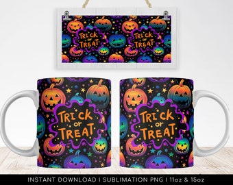 Halloween Sublimation Mug, Trick or Treat PNG Mug File for Sublimation, Mug Halloween Pattern, Mug PNG file, Mug Wrap Transfers 11oz & 15oz.