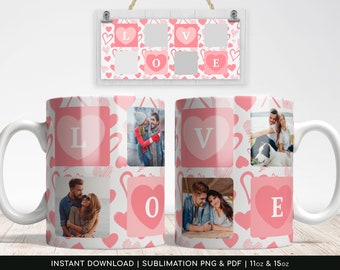 LOVE Photo Grid heart pattern Mug Design. Sublimation Digital Paper. Love Design for Transfers 11oz | 15oz - High-Resolution Transparent PNG