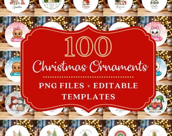 100 Christmas Ornament PNG Bundle, Custom Xmas Keepsake Designs (Digital Download)