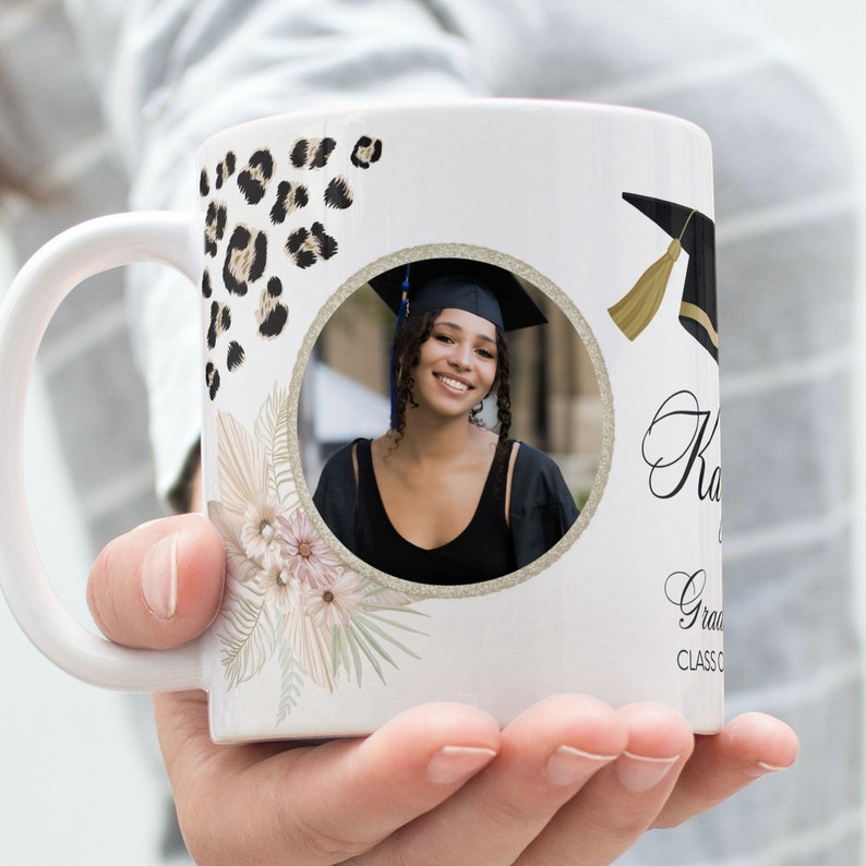 Graduation Photo Mug Design PNG for Sublimation, Graduate Personalized Photo Mug PNG, Graduate Floral Mug, Wrap Transfers Instant Download. image 3