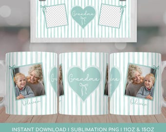 Grandma Bow Mug Wrap, Grandmother PNG Sublimation, Custom Photo Mug Design.