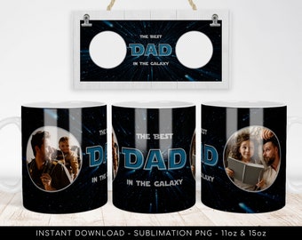 DAD PHOTO Mug PNG Sublimation - Beste vader in Galaxy Aangepaste fotomok ontwerpsjabloon - Vaderdag, 2-foto's mokontwerp - Instant Download