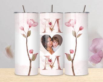 Mom Photo Tumbler PNG for Sublimation, Mom Floral Photo Tumbler PNG, Tumbler Wrap 20 oz, Mom Heart Photo Frame Tumbler PNG, Digital Download