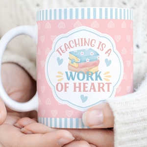 Teacher Mug Sublimation PNG File. Teaching is a Work of Heart Mug, Teacher Cute Books Mug PNG, Teacher Gift Mug, Teacher Heart Pattern Mug.