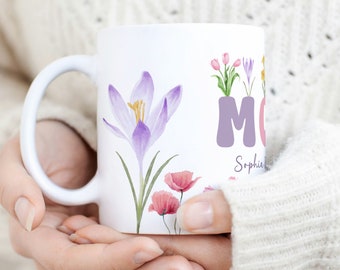 Floral Mom Mug PNG, Custom Kids Names, Wildflowers Coffee Mug Wrap (Digital Download)