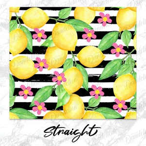 Lemons Stripe Flowers Pattern 20 oz Skinny Tumbler Sublimation Design, Straight & Tapered Wrap, Tumbler Wrap Png, Instant Download image 2