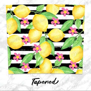 Lemons Stripe Flowers Pattern 20 oz Skinny Tumbler Sublimation Design, Straight & Tapered Wrap, Tumbler Wrap Png, Instant Download image 3