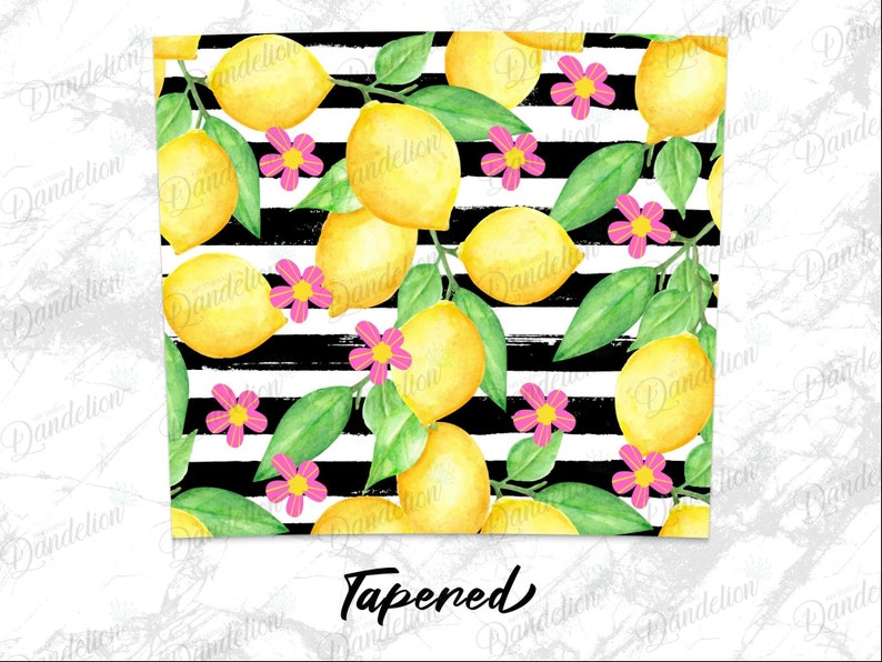 Lemons Stripe Flowers Pattern 20 oz Skinny Tumbler Sublimation Design, Straight & Tapered Wrap, Tumbler Wrap Png, Instant Download image 3
