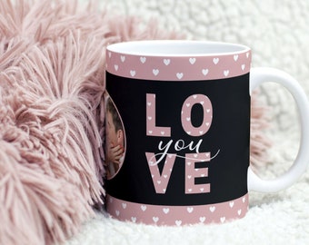 LOVE YOU Mug Template, Valentines Sublimation Design, Coffee Mug Photo Template, Transfers 11oz | 15oz - High-Resolution Transparent PNG