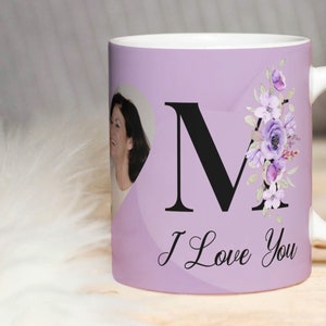 I Love You Mom Custom Photo Mug PNG Template for Sublimation - Floral Heart. Perfect Mother&#39;s Day gift. 300dpi Transparent PNG and PDF