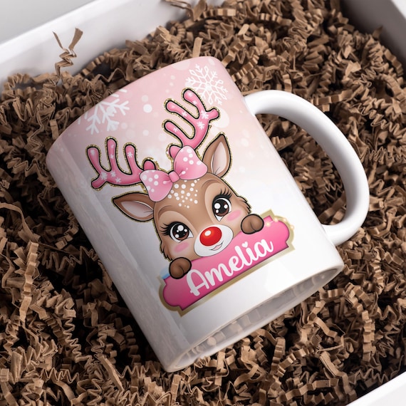 Christmas Reindeer PNG Mug, Kids Custom Name Design (Digital Download)