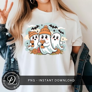 Retro Ghosts Png, Halloween PNG, Cute Ghost Pumpkin Png, Spooky Vibes Png, Ghost Coffee Png, Boujee Ghost Sublimation Design, Fall Png.