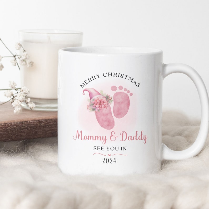 Mommy and Daddy Christmas Mug PNG, Pregnancy Announcement Xmas Sublimation Mug, Wrap Transfer Design, Mug Press Template, Instant Download. image 1