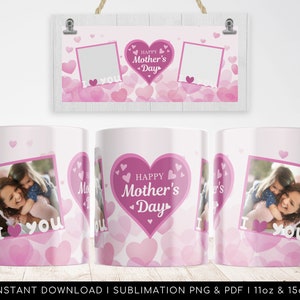 Regalo per la festa della mamma - Tazza con scritta "Ti amo mamma" PNG - Carta digitale per sublimazione della mamma. Trasferimenti 11oz / 15oz - PNG trasparente ad alta risoluzione