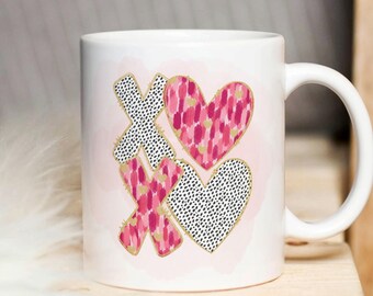 XOXO Heart Mug PNG, Dalmatian Brushstroke, Valentine's Day Sublimation (Digital Download)