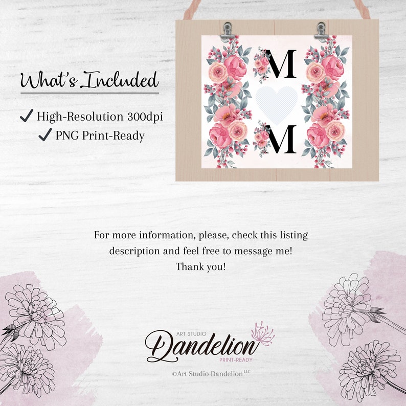 Mom Photo Tumbler PNG for Sublimation, Mom Floral Photo Tumbler PNG, Tumbler Wrap 20 oz, Mom Heart Photo Frame Tumbler PNG, Digital Download image 2