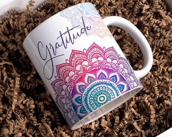 Mandala Sublimation Mug Design, Mandala PNG Template Design, Gratitude Wrap Transfer Design PNG, Gratitude Mandala Mug, Thanksgiving Gift.