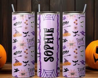 Halloween Tumbler Add Name, Custom Pumpkin PNG Tumbler, Halloween Tumbler Pattern, 20 oz Skinny Tumbler Wrap Design PNG. Instant Download.