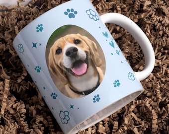 Custom Pet Photo Mug Wrap PNG, Paws Pattern (Digital Download)
