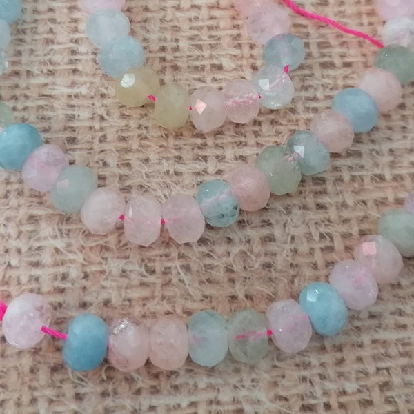 Natural Multi-Colour Beryl Aquamarine Faceted Rondelle Beads / Approx 6mm x 4.5mm / Hole 0.8mm / Sold Per 10 Beads