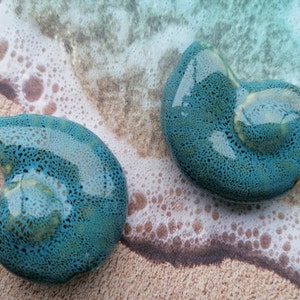 Large Light Blue-Green Glazed Ceramic Conch Shell Focal Beads / Approx 40mm x 32mm / Hole 2mm / Sold Per Bead