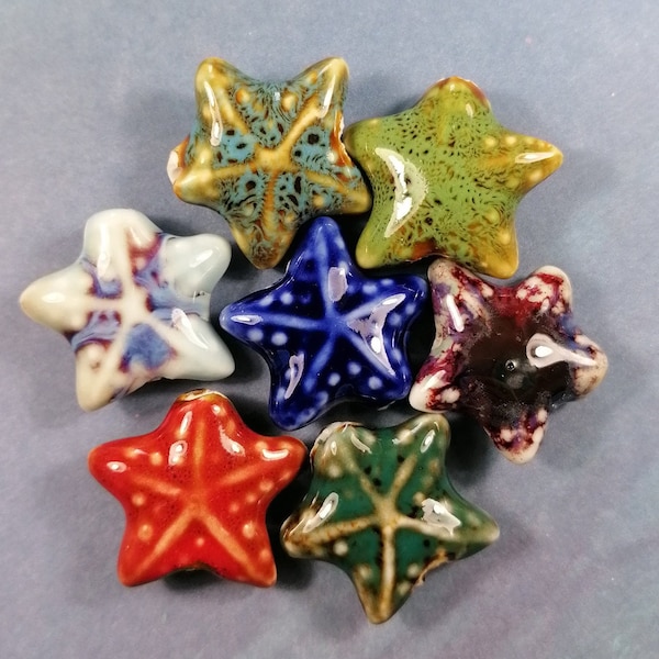 Ceramic Starfish Textured Focal Beads / Choose Colour / Approx 20mm / Hole 2mm / Sold Per Bead