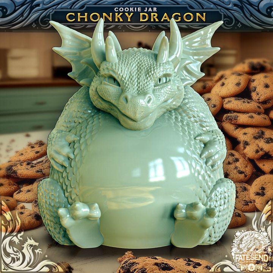 Chonky Dragon Cookie Jar - Primary Picture is a 3D Render. Check