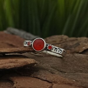 Carnelian Silver Ring, Man or Woman Silver Band, Kabbalah Silver Jewelry, Hebrew Quote Fortune Gift