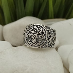 Sterling Silver Scandinavian Tree Norse Ring, 925 Silver Yggdrasil The World Tree Viking Ring, Tree of Life Sterling Silver 925 Ring