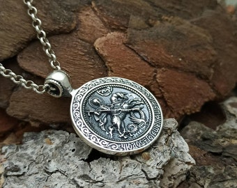 St George Silver Pendant | Religious Christian Byzantine Round Necklace Pendant for Man or Woman | Silver Jewelry Gift