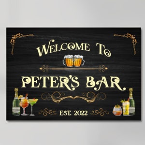 Personalized Bar Sign | Customizable Canvas | Wall Art Print | Home | Decoration | Gift for Man | Name Alcohol | Chill Lounge Active