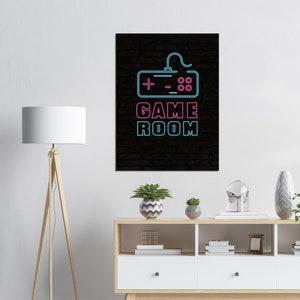 Game Room Neon | Gaming Canvas | Wall Art | Indoor Decoration | Above bed decor | Ready to hang | House warming gift | Neon design | Framed