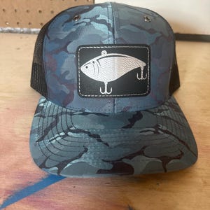 Blue Camo with black patch fish hook