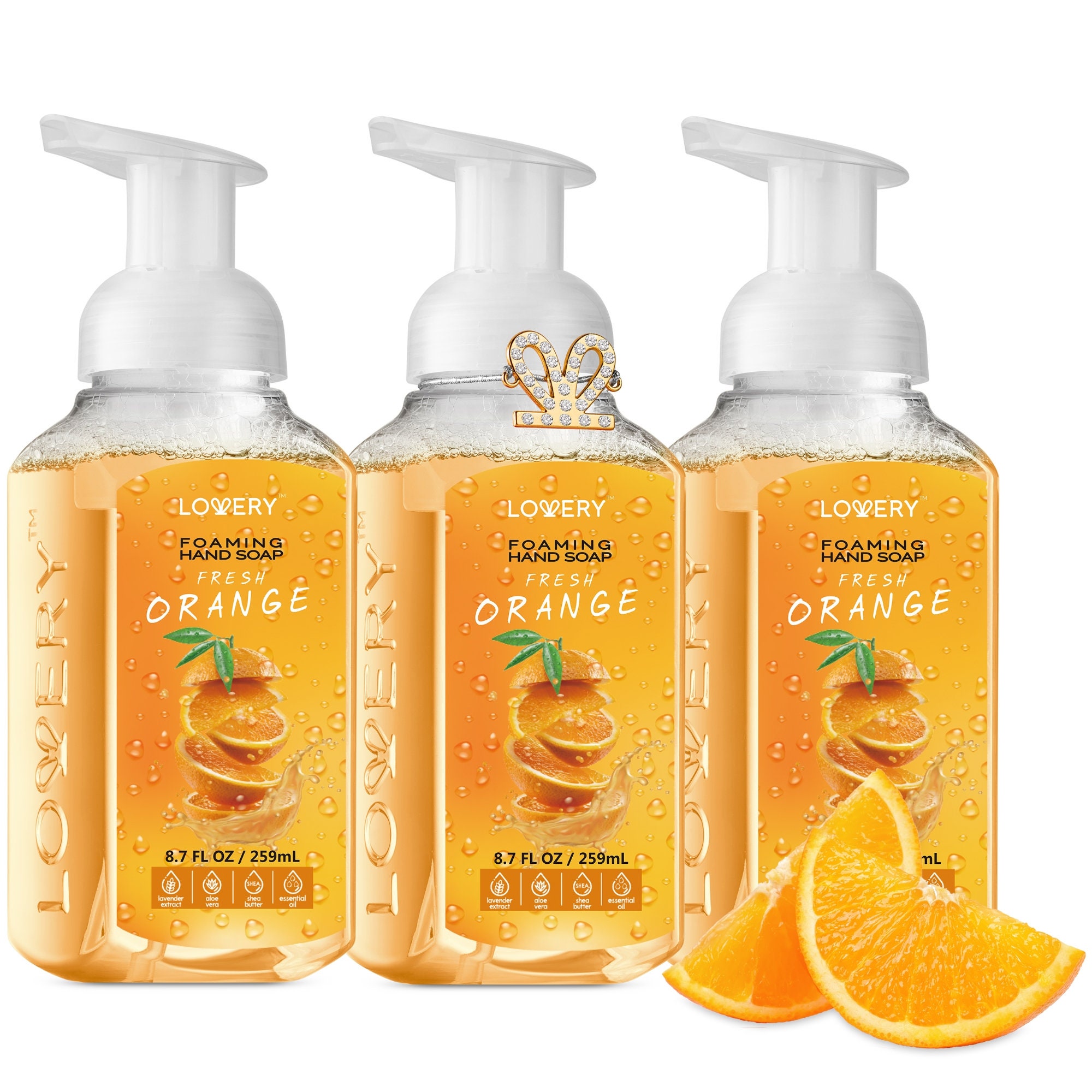 Handmade Foaming Hand Soap - Pack of 3 - Moisturizing Hand Soap with Aloe and Essential Oils - Orange Scent - Free Swarovski Bracelet