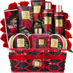 Valentines Spa Gifts for Women, Bath and Body Gift Set, Exotic Rose Gift Basket for Women & Men, Stress Relief Spa Kit, Thank You, Birthday