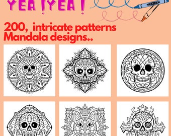 Printable Stress relief coloring pages | De-stress as your mind focuses on these intricate pattern Mandala designs| 200 Easy coloring pages