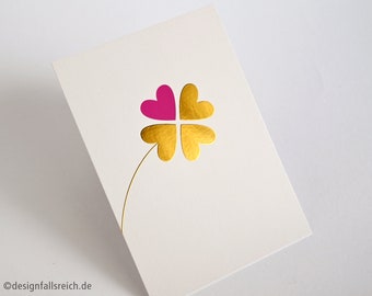 Geburtstagspostkarte, Glückwunschkarte, Postkarte Hochzeit, Glücksklee, von Herzen