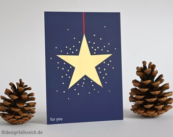 Weihnachtskarte, Neujahrskarte, leuchtender goldener Stern, Advent, Glücksbringer