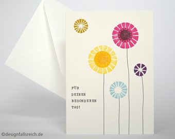 Klappkarte Besonderer Tag, Kommunion, Konfirmation, Firmung, Taufe, Geburtstag, Muttertag, Druckgrafik, Linoldruck