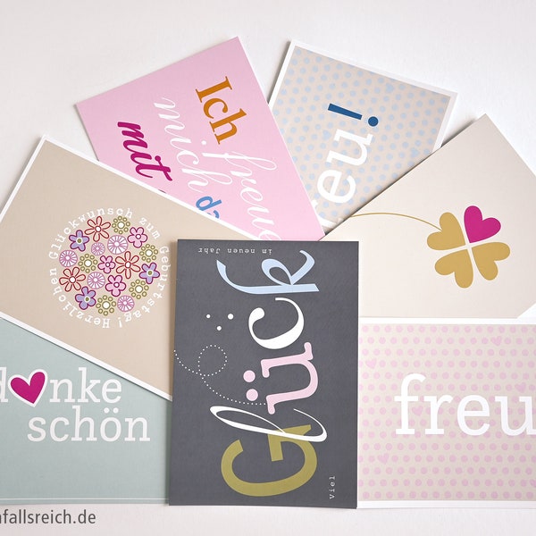 Postkarten Set liebe Grüße, Geburtstag, Geburt, Neujahr, Glückwunsch, Dankeschön, Vorfreude, Schulabschluss