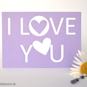 Postkarte I LOVE YOU, Valentinstag, Hochzeitstag, Geburtstag, Muttertag, Vatertag, einfach mal so, typografisch