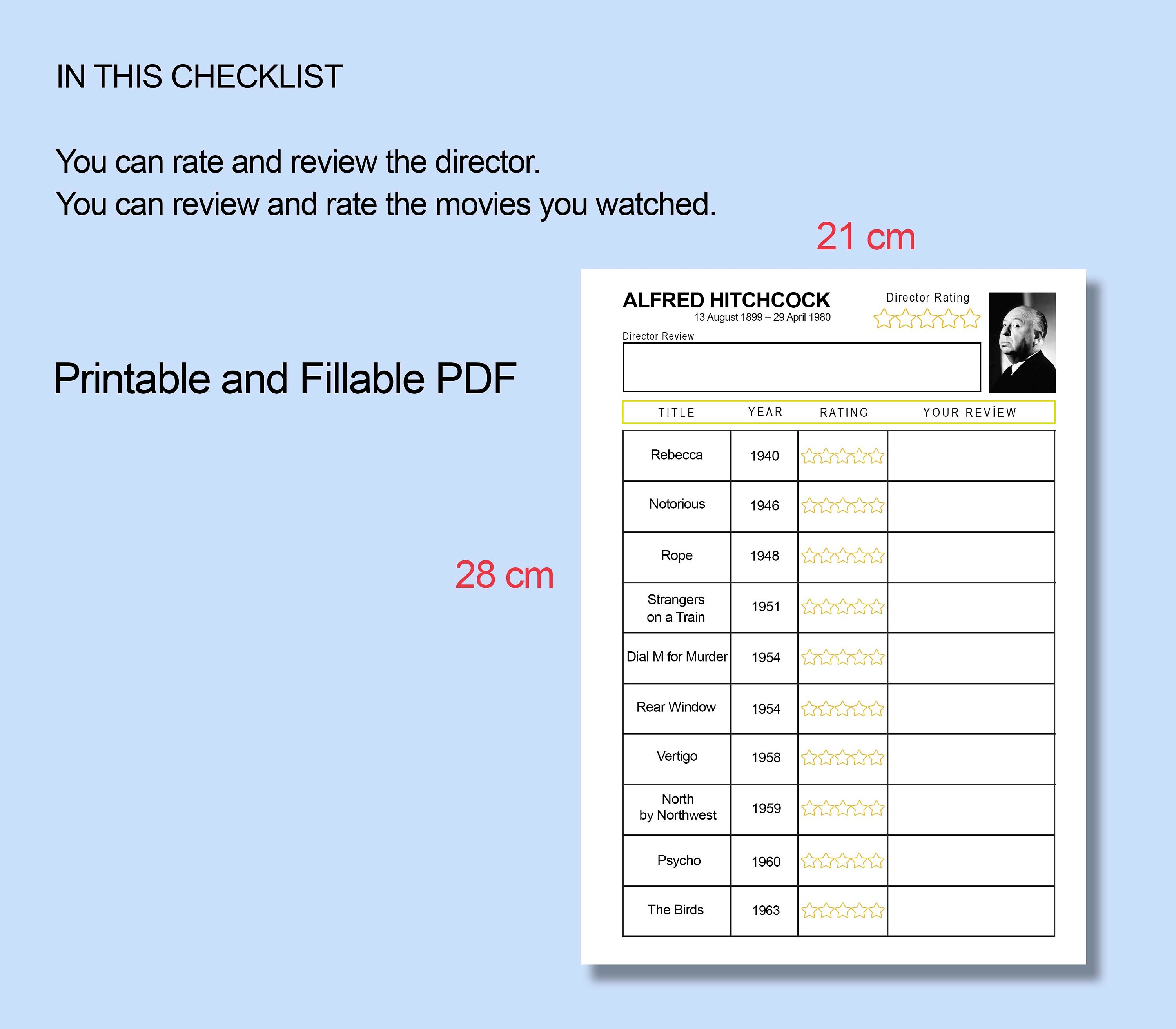 Pre-written Movies Checklist, Director Checklist, Movies Watchlist ...