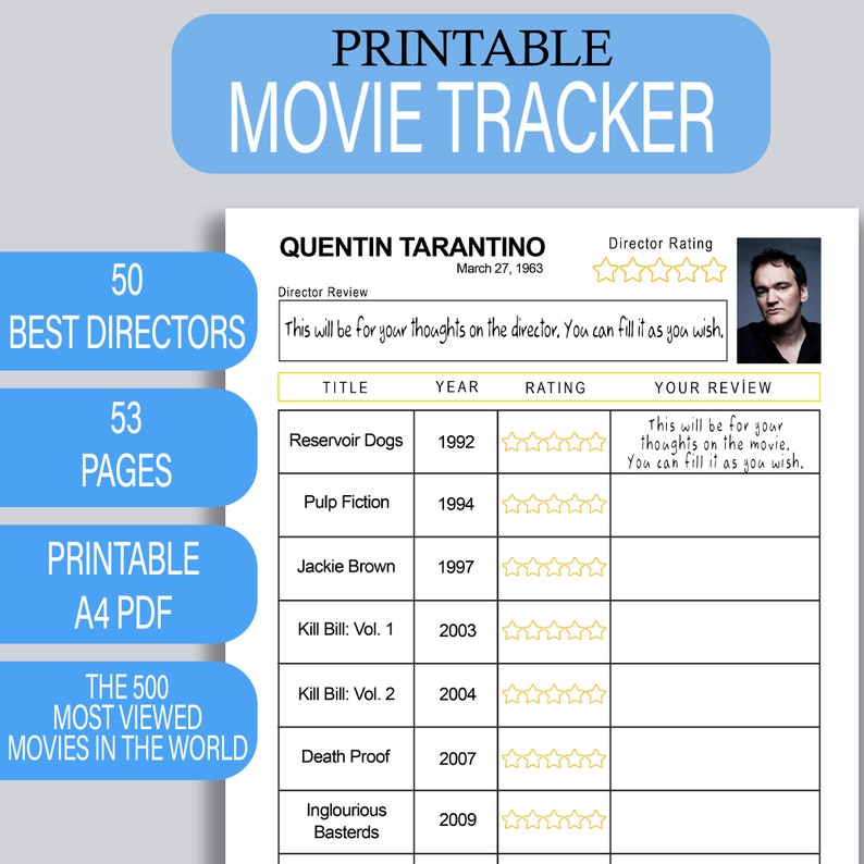 Prewritten Movies Checklist, Director Checklist, Movies Watchlist