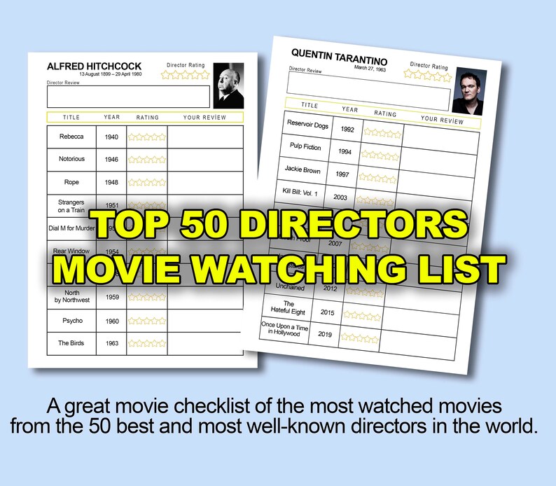 Pre-written Movies Checklist, Director Checklist, Movies Watchlist, Movie List Journal, Movie ...