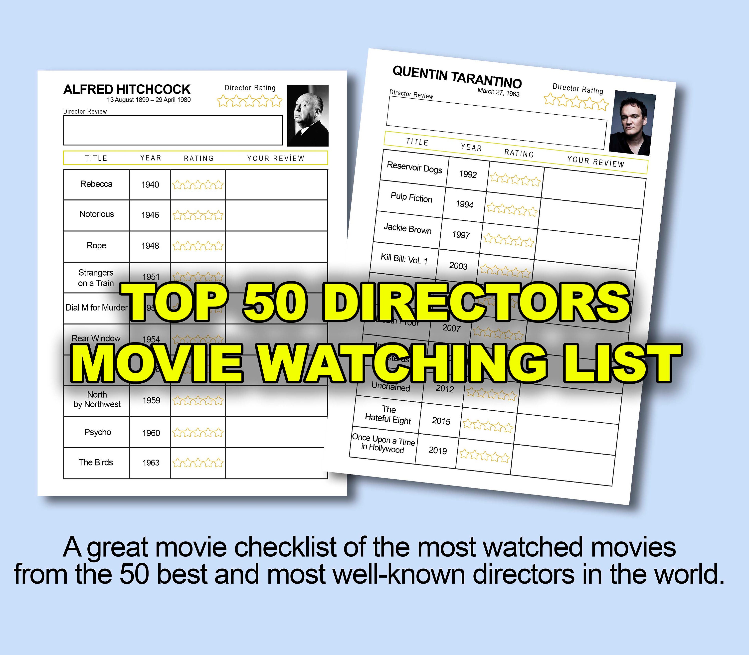 Pre-written Movies Checklist, Director Checklist, Movies Watchlist ...